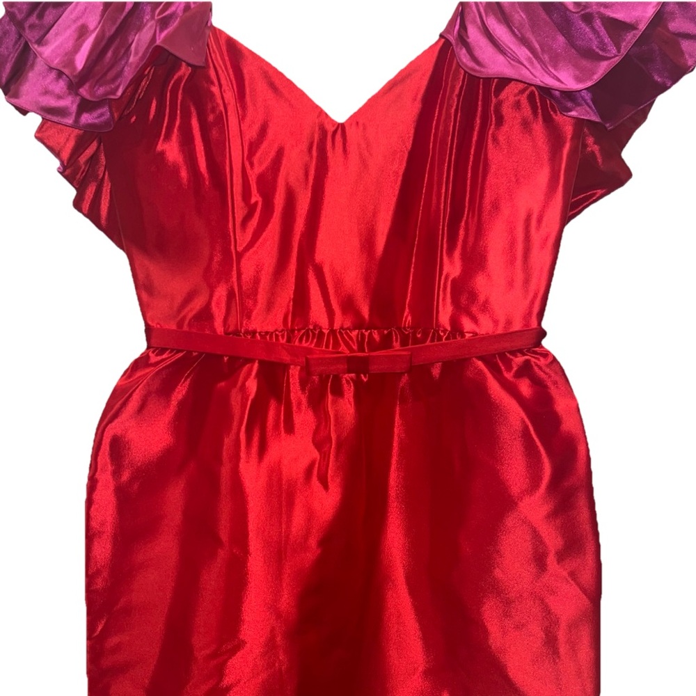 Markarian Red Pink Midi Dress Off Shoulder Silk Linen 14 Wedding Formal Nwt — image 8 of 8